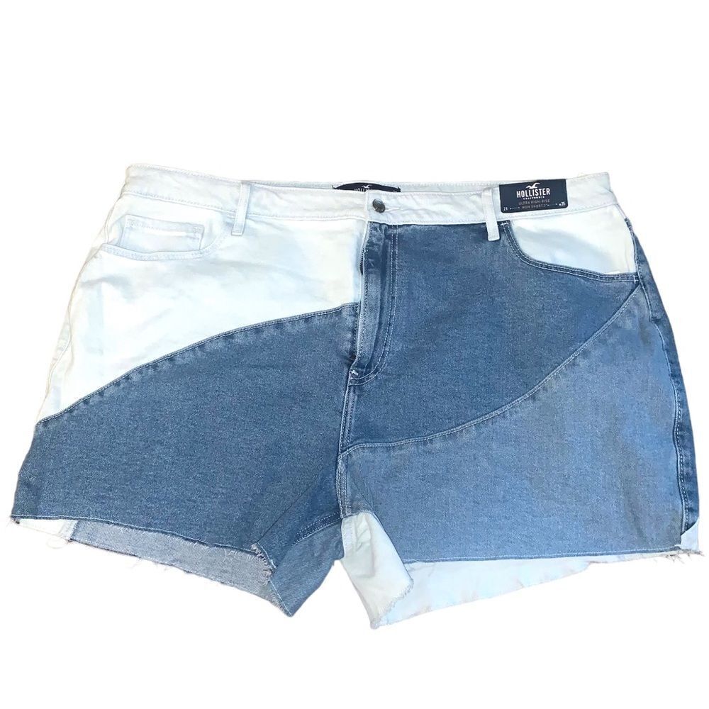 Hollister Mom Shorts Womens 3  Ultra High-Rise Patchwork Denim Stretch